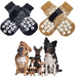 4 Stück rutschfeste Hundesocken mit verstellbaren Trägern, wasserdichte Pfotenschutzsocken für Hartholzböden im Innenbereich
