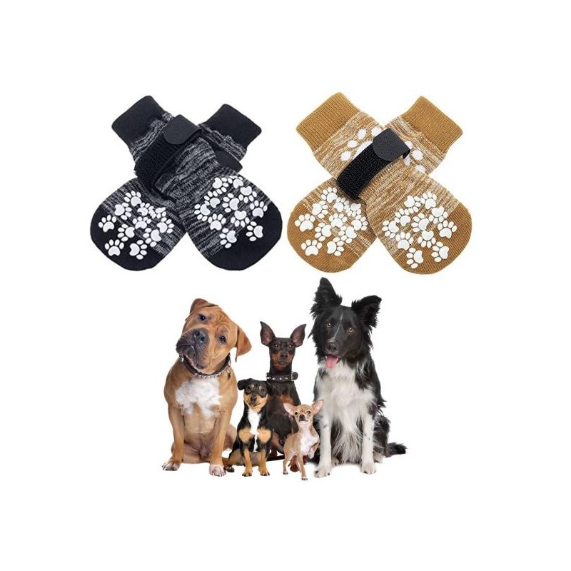 4 Stück rutschfeste Hundesocken mit verstellbaren Trägern, wasserdichte Pfotenschutzsocken für Hartholzböden im Innenbereich