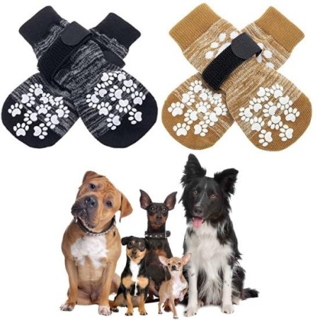 4 Stück rutschfeste Hundesocken mit verstellbaren Trägern, wasserdichte Pfotenschutzsocken für Hartholzböden im Innenbereich