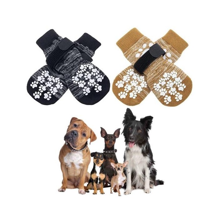 4 Stück rutschfeste Hundesocken mit verstellbaren Trägern, wasserdichte Pfotenschutzsocken für Hartholzböden im Innenbereich