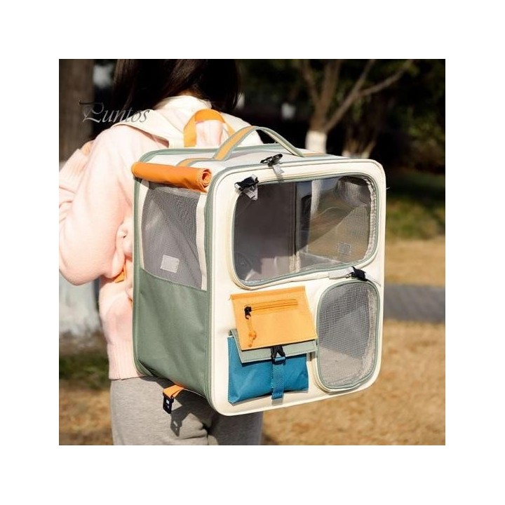 Große Katzentragetasche, tragbares Fütterungsfenster, Haustier-Reisetragetasche, atmungsaktive Katzen-Rucksacktragetasche mit