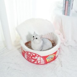 Nudelförmiges, mit Fleece gefüttertes Haustierbett, warm, atmungsaktiv, abnehmbar, rund, Katzennest, Klappbezug, universeller