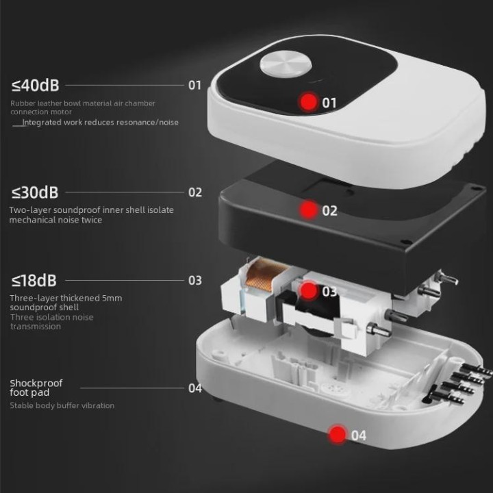 Jingye Leise Vierkopf-Sauerstoffpumpe für Aquarien und Teiche