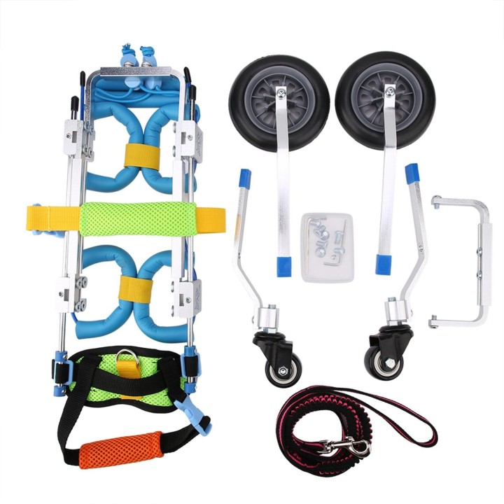 Vier Rädern Verstellbarer Hunderollstuhl Vorderbein-Rehabilitationswagen Gelähmter Haustier-Spazierassistent weiß