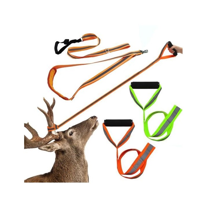 Hirsch-Schleppgurt, einfach zu verwenden, robuste, reflektierende, verstellbare Hirschgeschirr-Leine mit rutschfestem Griff f