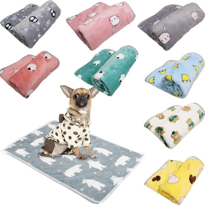 Weiche, flauschige Flanell-Hundedecke, niedlicher Cartoon-Druck, Haustier-Bettlaken, Matte, warme, atmungsaktive Schlafdecken