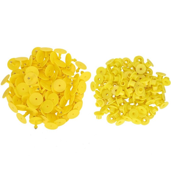 100 Stück Tierohrmarken aus Kunststoff, Identifikationskarte, Anti-Verlust-Markierung für Rinder, Schafe, Schweine, Gelb