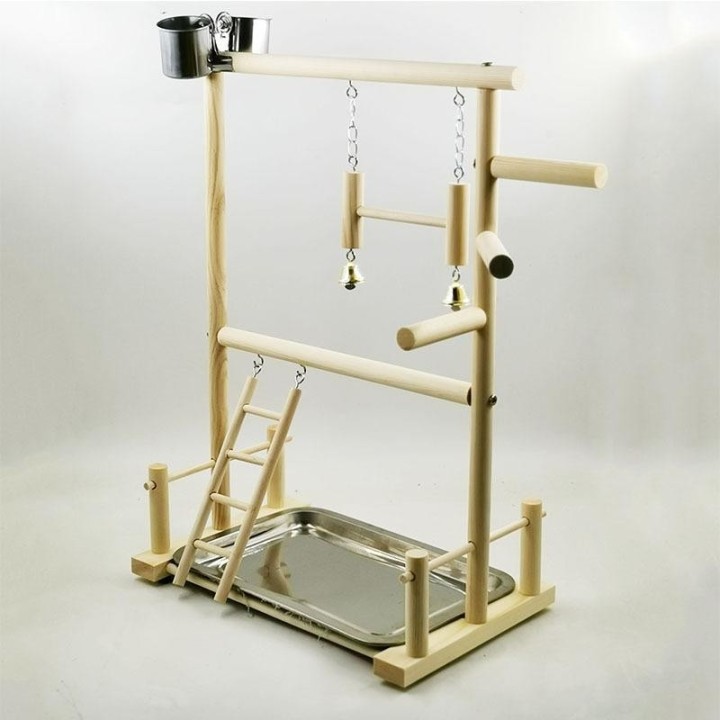 Papageien-Spielständer, sicherer, umweltfreundlicher, doppelschichtiger Vogelspielplatz aus Holz für Nymphensittiche