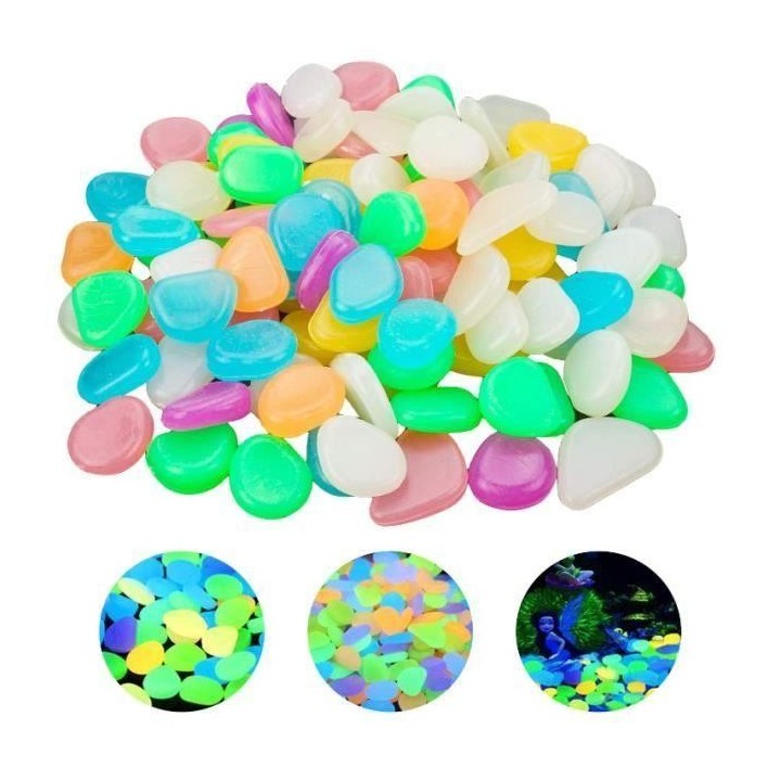 Pierre Lumineuse Colorées 100 Stück Cailloux Aquarium Dekoration Galet Aquarium Fluoreszierend Wahrscheinlichkeit 1,8 à 3 cm