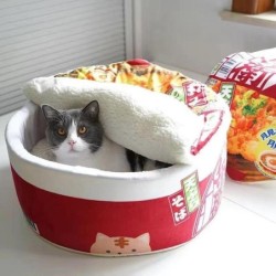 Katzen-Winterzelt, lustige Nudeln, kleines Hundebett, Haus, Schlafsack, Kissen für Katzen, Plüschbett, Möbelzubehör für Haust