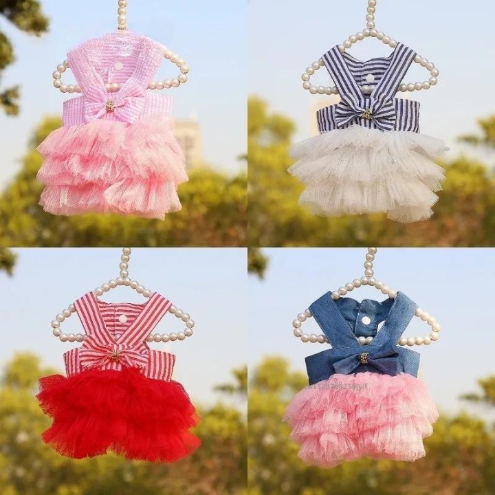 Sommerkleid für Hunde, Katzen, Spitzenrock, Haustierkleidung, Chihuahua, Streifenrock, Welpen-Prinzessin-Kleidung, süße Kleid