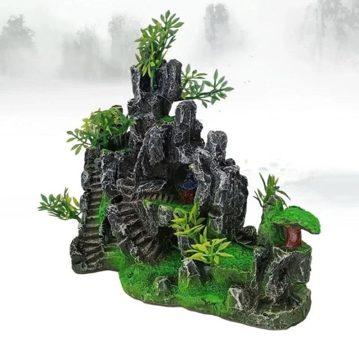 Kreatives Aquarium-Zubehör, Landschaftsbau, Aquarium-Dekoration, Ornamente, Steingarten, Landschaftshügel, Hängebrücke, Blick