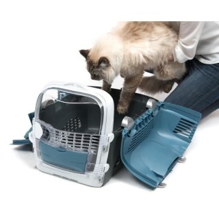 Cage de transport pour chat - CATIT - Cabrio - Multifonctionelle - Ouverture 360° - Bleu-gris