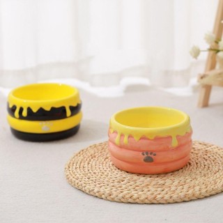 Niedliche Katzenschüssel Keramik Haustier Trinknapf Anti-Knock Hundefutter Fütterung Becken Wasserbehälter schwarz