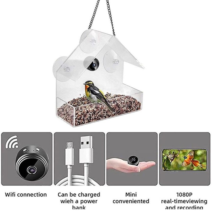 Smart Feeding House Acryl mit Kamera 1080P Home Pet Bird Feeder Transparent Einfache Installation für den Garten im Freien C