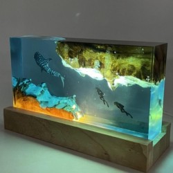 Wohnzimmer-Ornamente, Walhai und Taucher, Nachtlichter aus Kunstharz, Tauchen, Tiefsee-Erkundung, personalisierte Holzlichter
