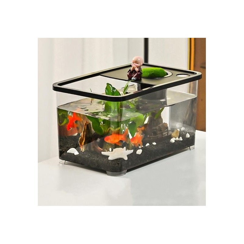 Kunststoff-Aquarium, kleines Kampffischbecken mit Hängekorb, Haushaltsaquarium, Schildkrötenbecken-Set für Schildkröten, Krab