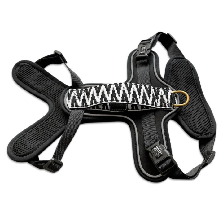 Hey Lana Premium Geschirr Gepolstert mit Reflektoren und Haltegriff schwarz/ weiß L