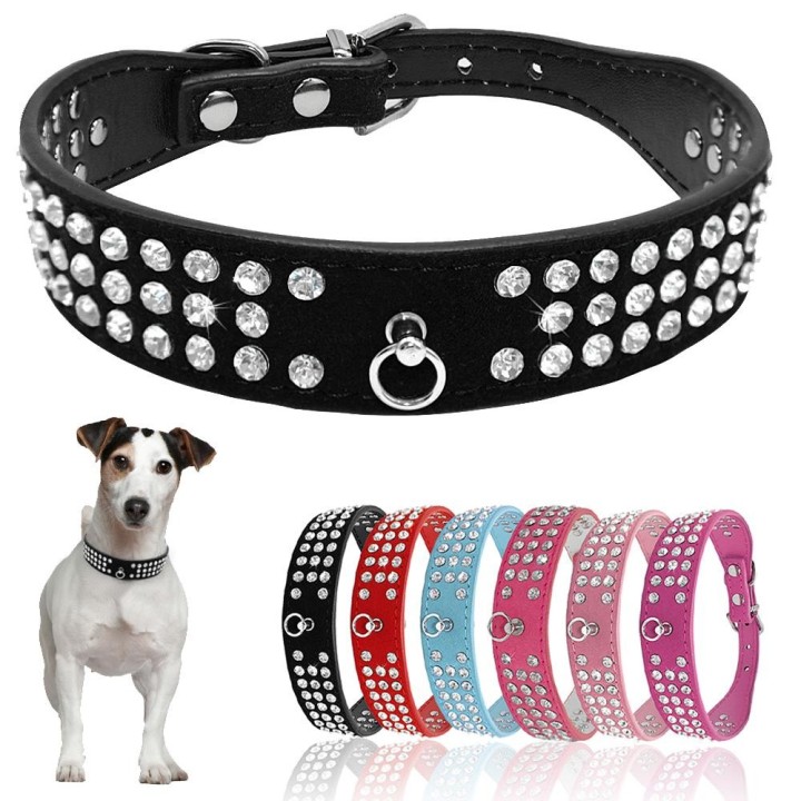 Hundehalsband aus Wildleder mit Strasssteinen, 5 Farben, geeignet für kleine und mittelgroße Hunde XS rosa