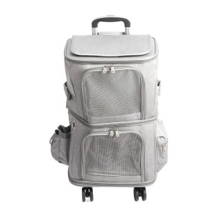 Haustier-Tragerucksack mit zwei Fächern, zusammenklappbarer Katzen-Rucksack mit Trolley-Rädern für unterwegs graue