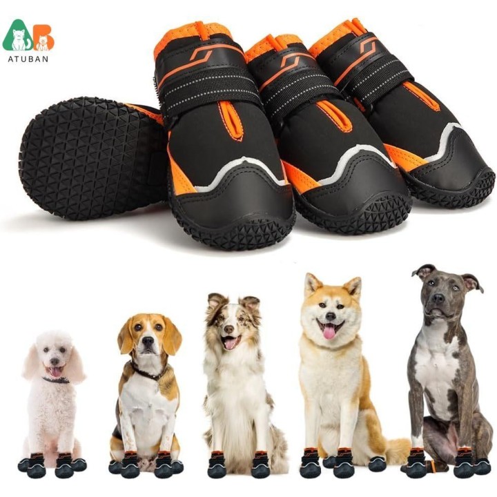 ATUBAN Hundeschuhe für Hunde, rutschfeste Hundestiefel und Pfotenschutz für heißes Pflaster, wasserdichte Hundestiefel für re