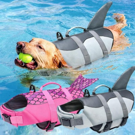 Schwimmweste für Hunde, Hai-Schwimmweste für Hunde mit Rettungsgriff, Ripstop-Schwimmmantel für Haustiere zur Schwimmsicherhe