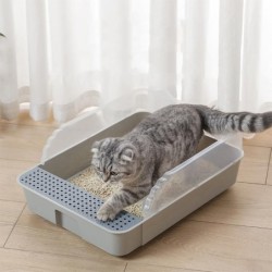 Katzentoilette, Toilette, Sandkasten, Haustier-WC, halbgeschlossene Katzentoilette mit Spritzschutz small grau