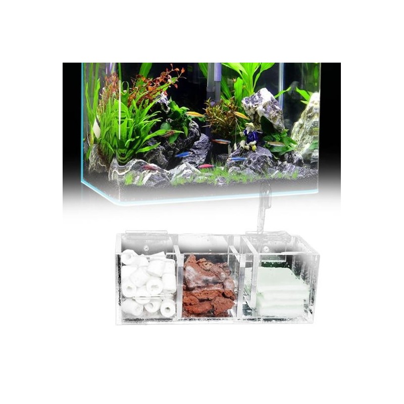 Aquariumfilter, hohe Transparenz, 3-in-1-Rundauslass, Nass-Trocken-Trennung, zum Aufhängen, Reinigen von Wasser, Acryl-Filter