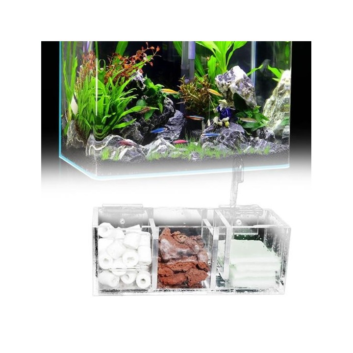 Aquariumfilter, hohe Transparenz, 3-in-1-Rundauslass, Nass-Trocken-Trennung, zum Aufhängen, Reinigen von Wasser, Acryl-Filter