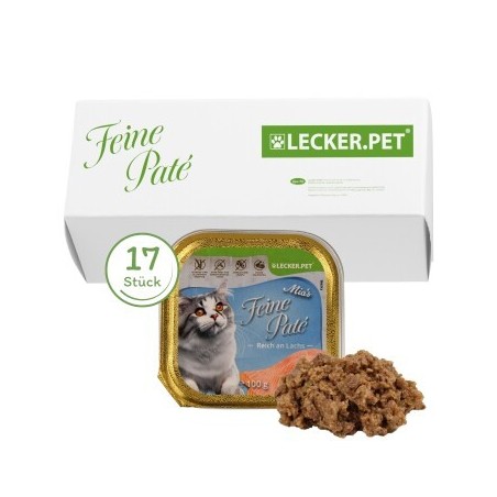Lyra Pet Lecker.Pet Mia's Feine Paté Reich an Lachs Katzenfutter Nassfutter Vollnahrung 17x100 g