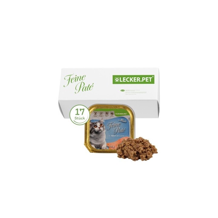 Lyra Pet Lecker.Pet Mia's Feine Paté Reich an Lachs Katzenfutter Nassfutter Vollnahrung 17x100 g