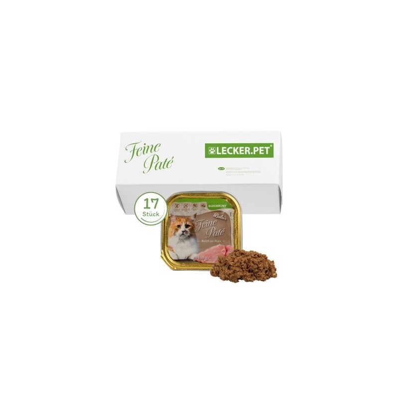 Lyra Pet Lecker.Pet Balu's Feine Paté Reich an Pute Katzenfutter Nassfutter Vollnahrung 17x100 g