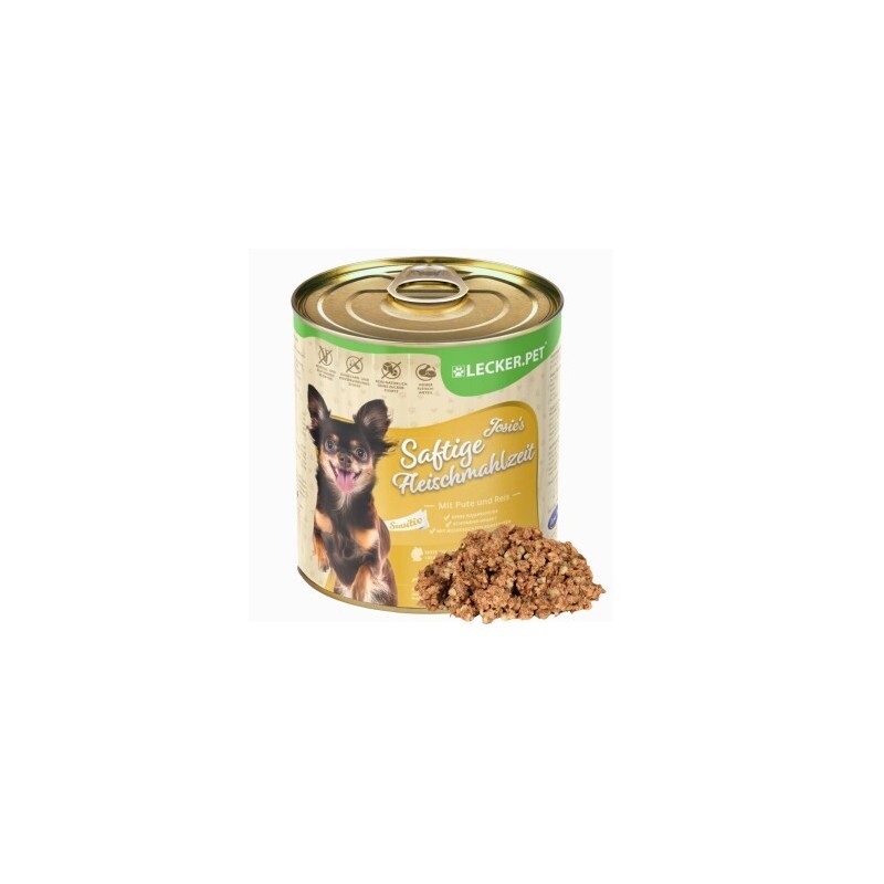 Lyra Pet Lecker.Pet Josie's Saftige Fleischmahlzeit Sensitiv mit Pute & Reis Hundefutter Nassfutter 6x800 g