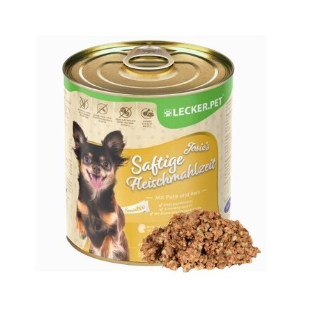 Lyra Pet Lecker.Pet Josie's Saftige Fleischmahlzeit Sensitiv mit Pute & Reis Hundefutter Nassfutter 6x800 g