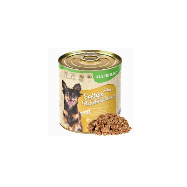 Lyra Pet Lecker.Pet Josie's Saftige Fleischmahlzeit Sensitiv mit Pute & Reis Hundefutter Nassfutter 6x800 g