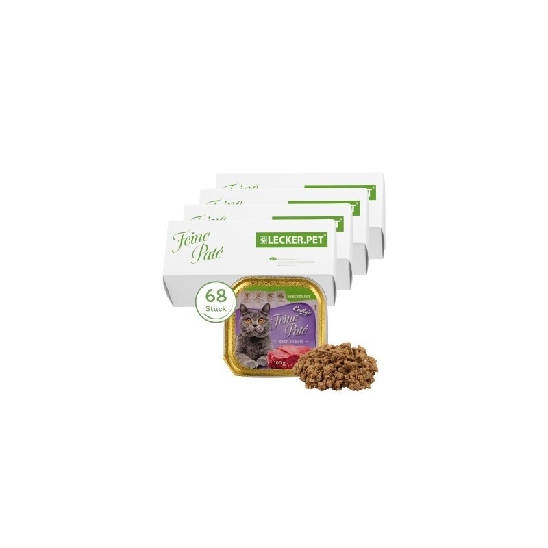 Lyra Pet Lecker.Pet Emily's Feine Paté Reich an Rind Katzenfutter Nassfutter Vollnahrung 68x100 g