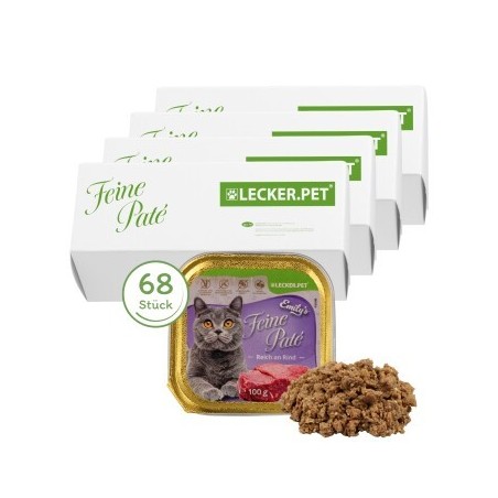 Lyra Pet Lecker.Pet Emily's Feine Paté Reich an Rind Katzenfutter Nassfutter Vollnahrung 68x100 g