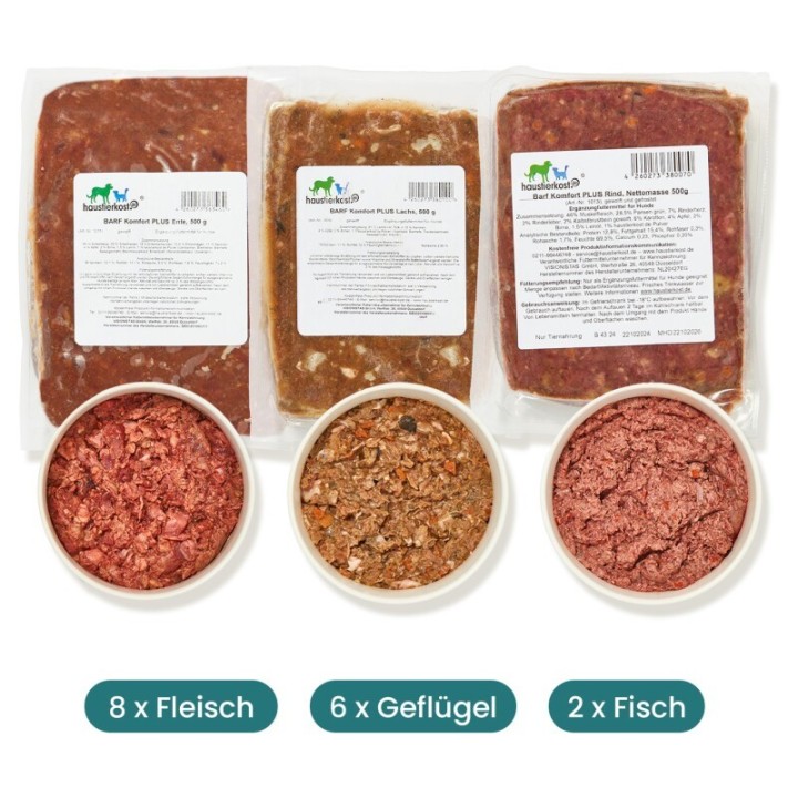 haustierkost.de Fertigbarf Probierpaket Frostfutter 16 x 500 g