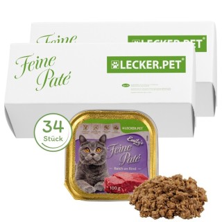 Lyra Pet Lecker.Pet Emily's Feine Paté Reich an Rind Katzenfutter Nassfutter Vollnahrung 34x100 g