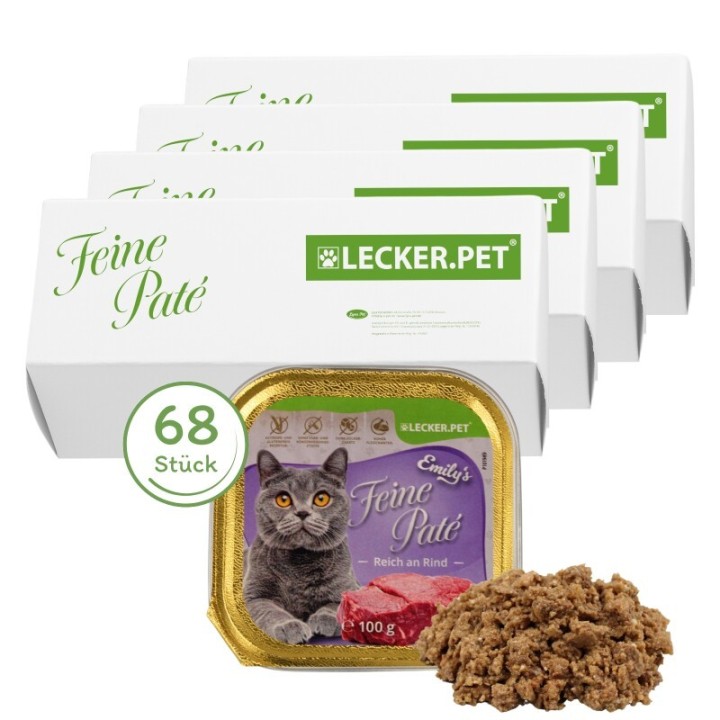 Lyra Pet Lecker.Pet Emily's Feine Paté Reich an Rind Katzenfutter Nassfutter Vollnahrung 68x100 g