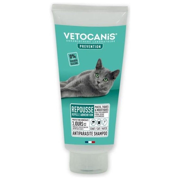 Shampoing anti-puces - VETOCANIS - Répulsif Chat 300ml