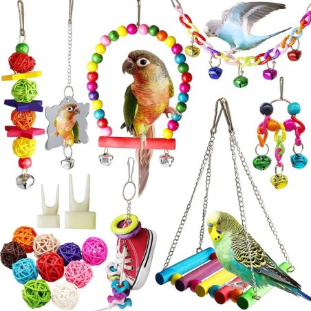 Papageienkäfig-Schaukel- und Kauspielzeug-Set - Vogelbedarf