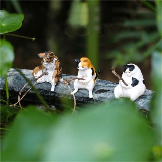 Katzen Angeln Figur Katze Skulptur sitzend Angeln kleine süße Katze Harz Ornament dekorative Einrichtung für Aquarium Home