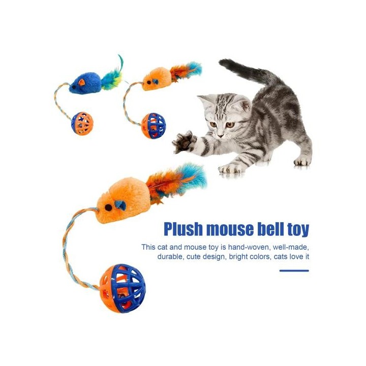 Interaktives Katzenmausspielzeug mit Glöckchen, Simulations-Plüschmaus, Katzenkauspielzeug, flauschige Katzenmäuse, Glöckchen