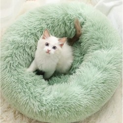 Superweiches Katzenbett aus Plüsch, warme Winter-Katzenmatte für kleine Hundebetten, Welpen-Schlafhaus, rundes Kissen, Hausti