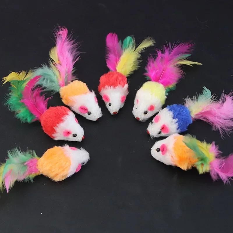 5 stücke Niedliche Mini Weiche Fleece Falsche Maus Katzenspielzeug Bunte Feder Lustiges Spieltrainingsspielzeug Für Katzen Kä