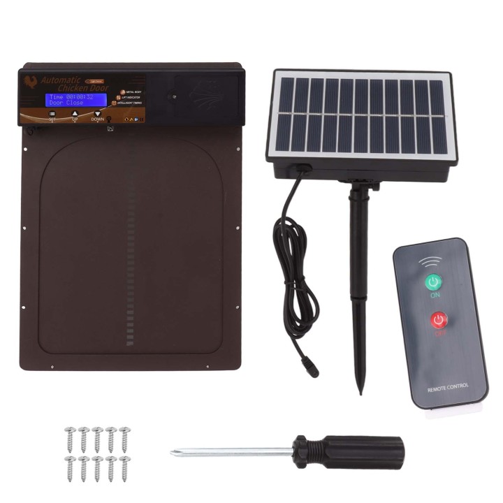 Automatische Hühnertüren Lichtsensor Fernbedienung Solarbetriebene Aluminium Hühnerställe Türen für braun
