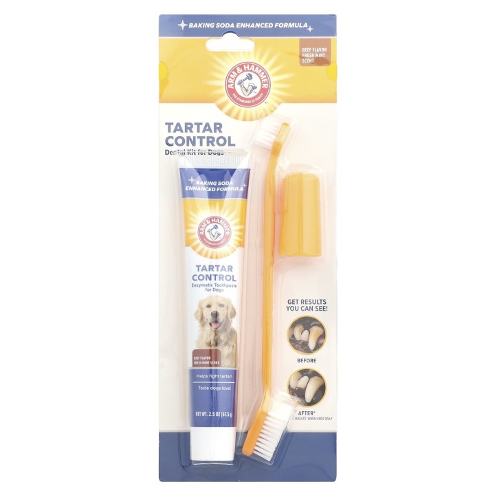 Arm & Hammer, Zahnsteinkontrolle, Zahnpflegeset für Hunde, Rind, 4-teiliges Set