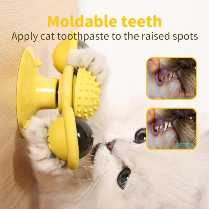 Rotierendes Windrad-Katzenspielzeug, Kätzchen-Zähneputzen, Haustierbedarf, lustige Haustiere, interaktiver Saugnapf, Indoor-K