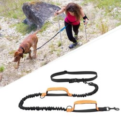 Einziehbare Hundeleine mit Freisprechfunktion zum Laufen, Doppelgriffe, elastische Kordel, reflektierende Hundeleine für groß